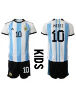 Argentiina Lionel Messi #10 Kotipaita Lasten MM-kisat 2022 Lyhythihainen (+ shortsit)